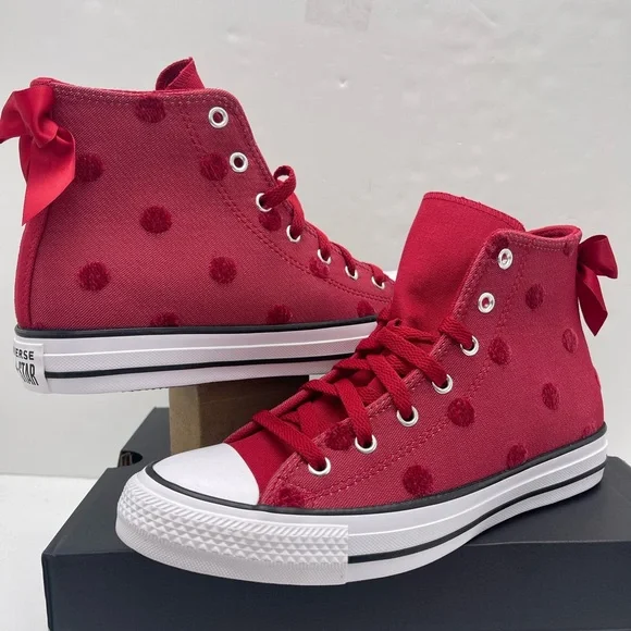 Converse Red Polka Dot Chuck Taylor All Star High Top Sneakers - Picture 7 of 16